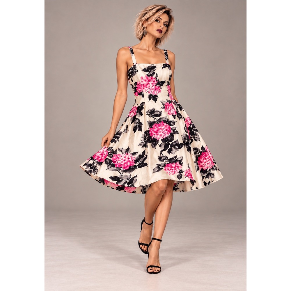 Jessica Howard 12 Pink Floral Hydrangea Cocktail Dress Tulle Full Skirt